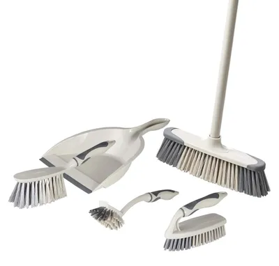 5-in-1 Reinigungsset mit Kehrschaufel, Bürsten, Küchenbesen, Spülbürste