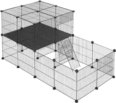 Produktbild von EUGAD Freigehege mit Tür&Treppe Doppelstöckig DIY Schwarz, 140x70x70 cm