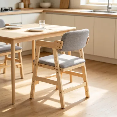 Produktbild von 1x Leinen Esszimmerstuhl mit Armlehnen,Verstellbarer Ergonomischer Stuhl 35-51cm,Bürostuhl Holzhochstuhl Lehrstuhl für Esszimmer Arbeitszimmer & Büro
