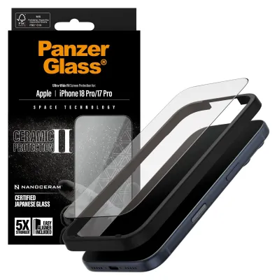 Imagen del producto de Protector de pantalla PanzerGlass Ceramic II para iPhone 17 Pro, modelo Ultra Wide