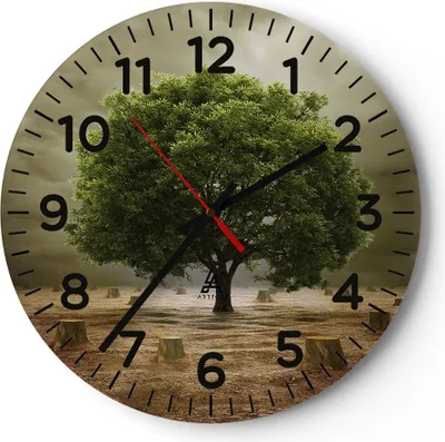 Produktbild von Wanduhr - Rund - Glasuhr - Baum Feld Umwelt - 40x40cm - Schleichendes Uhrwerk - Lautlos - zum Aufhängen bereit - Dekoration Modern - Wanddekoration aus Glas - C4AR40x40-2727