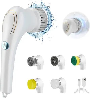 Produktbild von Handheld Küchenreinigungsbürste, multifunktionale Elektro-Reinigungsbürste mit 5 Aufsätzen, ideal für Geschirr, Töpfe und gründliche Reinigung.