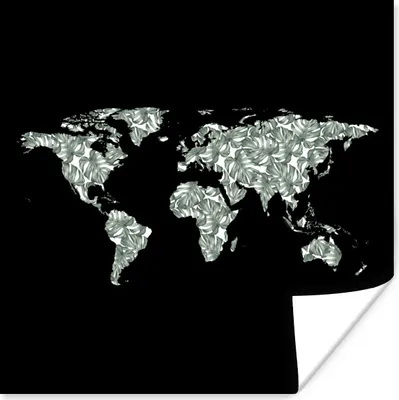 Produktbild von MuchoWow® Poster Weltkarte - Pflanzen - Schwarz 75x75 cm - Wand Dekoration
