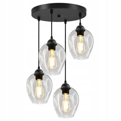 Obrázek produktu pro Luxolar Led závěsné světlo 4 plameny skleněné stínítko transparentní E27 60W - stropní svítidlo obývací pokoj, černý kov
