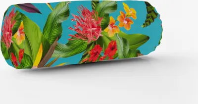 Produktbild von SCHÖNER LEBEN. Kissenhülle Outdoor Exotik Blüten türkis mulitcolor Größe 15x40cm (ØxB) Nackenrolle 15x40cm (ØxB) Nackenrolle Größe