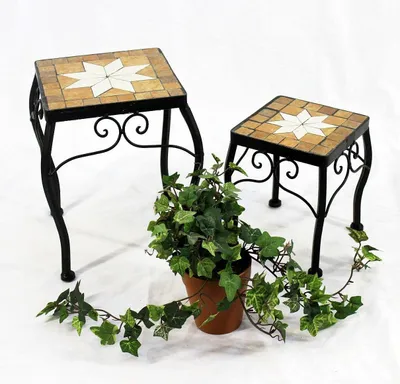Produktbild von DanDiBo Blumenhocker Merano Mosaik 2er Set 12015 Blumenständer 20 und 27 cm Hocker Eckig