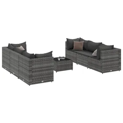 Produktbild von 7-tlg. Garten-Lounge-Set mit Kissen Grau Poly Rattan
