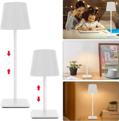 Produktbild von LAMON Tischlampe, Weiß, Kabellos, Dimmbar, Touch, Akku, IP54 Wasserdicht, 2er Set, LED, USB Ladestation, Warmweiß, Aluminium, Acryl, H: 36 cm, L: 11 cm, B: 9,5 cm, Innen- & Außenbereich, inkl. 2 Ständer für 23/36 cm Höhe