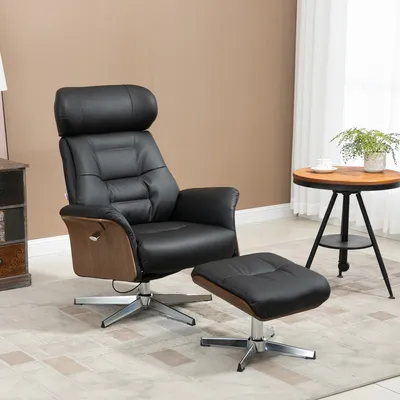Produktbild von Sweiko Relaxsessel mit Fußhocker, um 360° drehbar, Liegefunktion, Lesesessel, schwarz, 80 x 84 x 108 cm