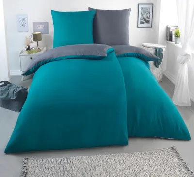 Produktbild von Malika® Bettwäsche 135x200 4 teilig |   & für Allergiker geeignet |Bettwäsche Set mit je 2 Bettbezügen 135 x 200 & Kissenbezügen 80x80 | modern & hochwertig, Farbe:PETROL-GRAU, Größe:2x 135x200 cm