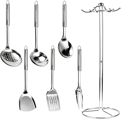 Produktbild von Kochbesteck-Set 7-teilig, Edelstahl, mit Aufbewahrungsständer, für Küche