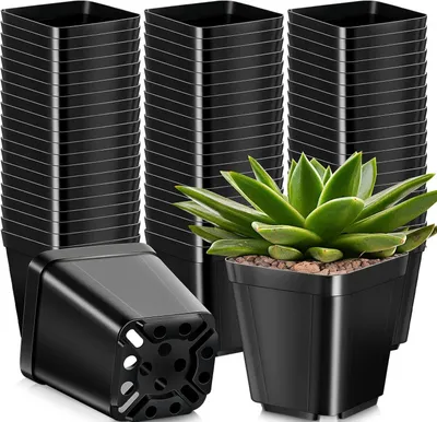Image de TRANKIELO® - 50 pots carrés pour plantes, 10 cm - Pots en plastique avec trous de drainage - Adaptés à diverses plantes