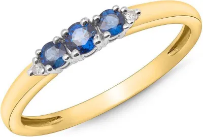 Produktbild von 585er Gold-Ring mit 3 Saphiren 0,377 ct. 2 Diamanten