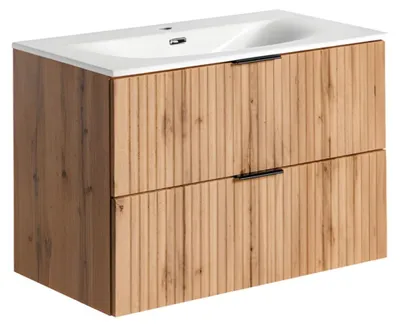 Produktbild von Badezimmer-Set NOXERA 80 cm – Wotaneiche – Integriertes Waschbecken und Siphon