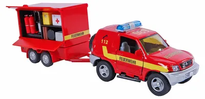 Image de Petit Camion de Pompier HKG 13cm avec Remorque - Jouet Enfant