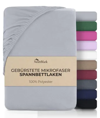 Produktbild von NatureMark Mikrofaser Spannbettlaken – weich, atmungsaktiv und pflegeleicht – hautfreundlich, schnelltrocknend und formstabil - 140x200 cm, Silber Grau