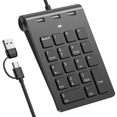 Zdjęcie produktu dla Klawiatura numeryczna z USB-C/USB-A - Bezprzewodowa klawiatura numeryczna - 18 klawiszy - Ergonomiczny design - Plug & Play dla Windows/MacOS/Chrome OS