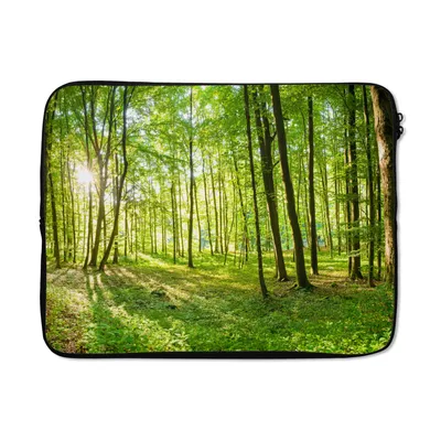 Produktbild von MuchoWow® Laptop Hülle 15 Zoll Natur - Bäume - Wald - Grün - Sonnenlicht Laptoptasche - Laptoptasche - Sleeve - Rundum-Schutz