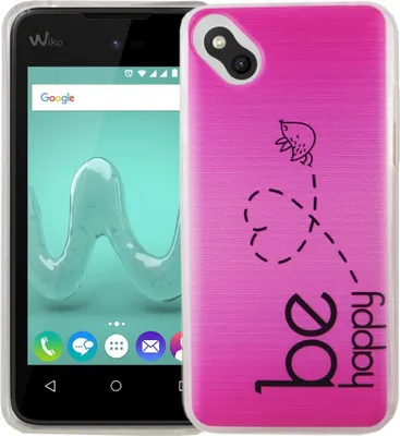 Produktbild von Handy Hülle für Wiko Sunny Cover Case Schutz Tasche Motiv Slim Silikon TPU Be Happy Pink