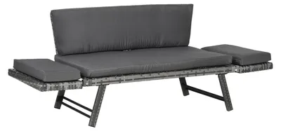 Productafbeelding van Outsunny polyrotan tuinbank, 2-zits loungebank, inklapbare tuinligstoel, grijs