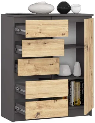 Productafbeelding van Commode met 5 Laden en 1 Deur - Multifunctionele Opbergkast voor Woonkamer, Slaapkamer en Hal - 80 cm Breed, 97 cm Hoog