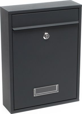 Wiltec Briefkasten anthrazit V2 Postkasten mit Namensschild, großem Briefschlitz und 2 Schlüsseln Wandbriefkasten aus pulverbeschichtetem Stahl