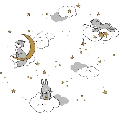 Produktbild von Wandtattoos – Verträumte Tiere unter dem Sternenhimmel – Selbstklebende Aufkleber – 105 x 70 cm