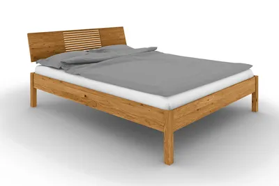 Productafbeelding van Bett VENTO A-5, 160 x 200 cm, gemaakt van massief hout, met een houten hoofdeinde, naturel geolied