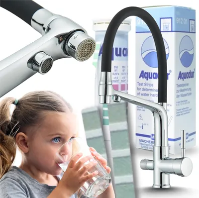 Immagine prodotto di Rubinetto da cucina a 3 vie Ari Flexible, rubinetto con doccetta estraibile, canna girevole 360 gradi, per acqua filtrata, cromato