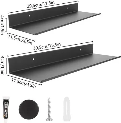 Produktbild von Famanu Wandregal Set von 2 - Schwimmendes Regal für Dusche, Badezimmer und Wohnzimmer - Ohne Bohren, Metall-Dekoration