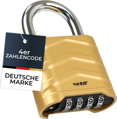 Image de Cadenas à combinaison HMF, cadenas robuste en alliage d'aluminium avec code à 4 chiffres | 5,6 x 2,6 x 8,7 cm | Or