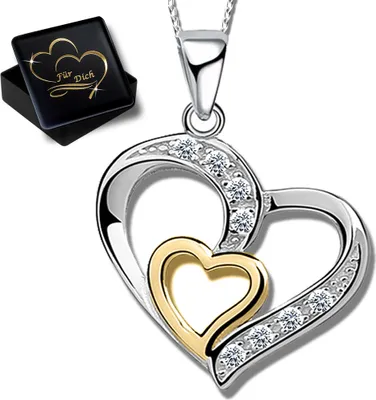 Produktbild von Damen  Herzkette Kette mit Herz Anhänger 925 Echt Sterling Silber Frauen 50cm Halskette  Damenschmuck K829+V11