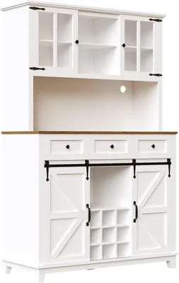 Produktbild von Küchenschrank,Hochschrank Küchenbuffet,Vitrinenschrank,Buffetschrank mit Verstellbaren Ablagen,Sideboard mit LED-Beleuchtung,Variable Lichtfarben