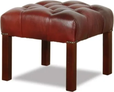 Produktbild von Casa Padrino Chesterfield Echtleder Hocker in weinrot mit dunkelbraunen Beinen 50 x 50 x H. 45 cm - Wohnzimmermöbel
