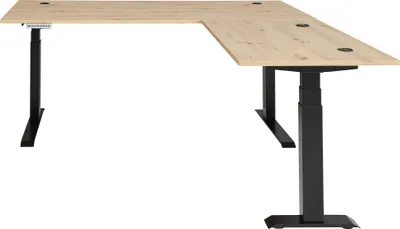 Produktbild von Eckschreibtisch - B 185 cm - Artisan Eiche Nachbildung - Schwarz - Metallgestell - elektrisch höhenverstellbar