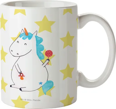 Produktbild von Mr. & Mrs. Panda Kaffeebecher Einhorn Baby - Weiß - Geschenk, Keramiktasse, Kaffeetasse, cappuccinotasse, Tasse, Party, Kaffeepott, Unicorn, Geburt, Schnuller, Geburtstag