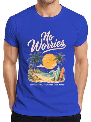 Produktbild von No Worries Fun Waves Surfen Strand Sommer Urlaub Palmen Surfer Herren T-Shirt, Blau, 3XL