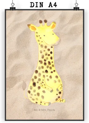 Produktbild von Mr. & Mrs. Panda Bild Giraffe Zufrieden DIN A4 - Sandig - Geschenk, kunstdruck poster, Posterdruck, wanddeko, Wandbild, Abenteuer, Glück, Afrika, Plakat