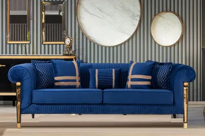 Produktbild von Blauer Dreisitzer Sofa 3-Sitzer Luxus Möbel Moderne Polstercouch Stil