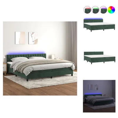 Produktbild von vidaXL Boxspringbett mit Matratze & LED Dunkelgrün 200x200 cm Samt -  Betten & Bettgestelle