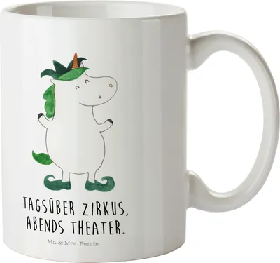 Produktbild von Mr. & Mrs. Panda Plastikbecher Einhorn Joker - Weiß - Geschenk, Mittelalter, Unicorn, Gaukler, Haferl, Hofnarr, Pott, Kinderbecher, Camping Tasse, Einhörner