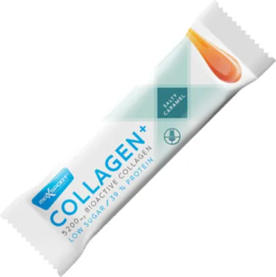Obrázok produktu pre Max Sport Collagen+ Bar 40 g slaný karamel / Proteínové tyčinky, cookies a brownies / Chutná low sugar tyčinka s obsahom bioaktívneho kolagénu Peptan®