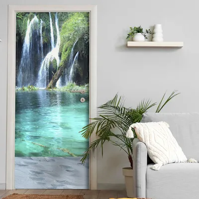 Produktbild von Türtapete selbstklebend | 200 x 90 cm Wasserfälle, Natur | Tür Aufkleber Poster Türfolie | Einteilig | Wasserfest 3D Türaufkleber Klebefolie Wandtattoo