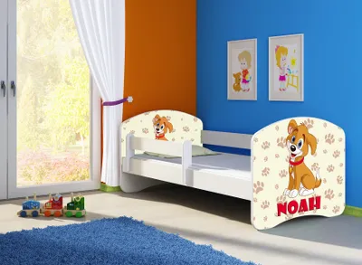 Image de ACMA lit d'adolescent lit d'enfant lit junior set complet avec matelas sommier à lattes et protection antichute blanc 11 chiot 140x70