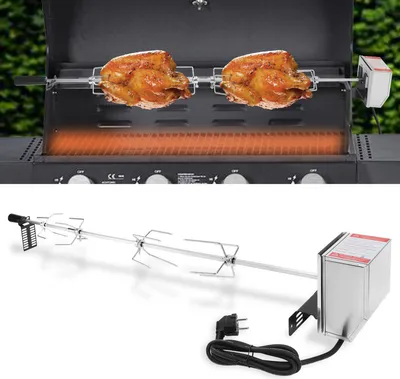 Obrázok produktu pre Jopassy Grilovací rožeň 117cm 230V nerezová oceľ, vrátane 4 svoriek na mäso Grilovacia svorka na mäso, rukoväť a motor Elektrický rožeň na grilovanie 220V - 240V