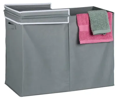 Produktbild von Relaxdays Wäschekorb mit Deckel, 100 l, faltbar, Stoff, Wäschesammler Bad & Schlafzimmer, HxBxT: 50 x 68 x 34 cm, grau