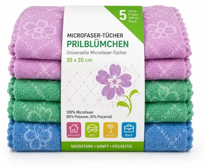 Produktbild von Microfasertücher 5 Stück 30 x 30 cm Prilblümchen für Haushalt & Auto, KI-generiertes Bild