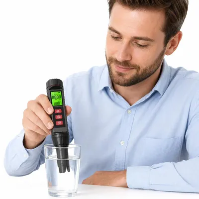 Produktbild von 7-in-1 Digitales Pool Wassertestgerät, pH/Salz/Chlor/ORP/EC/TDS/Temp, Titanlegierungssonde, ATC – Pooltester & pH Messgerät
