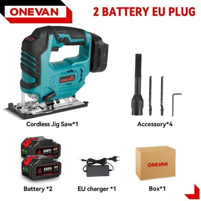 Image de Scie sauteuse électrique - Sans fil, sans balais - 1 000 W - 3 500 tr/min - 2 batteries + chargeur UE - Vert clair