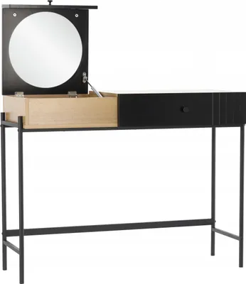 Obrázok produktu pre VBChome Kozmetický toaletný stolík so zrkadlom 100 x 40 x 79 cm Čierny dub 1 zásuvka 1 priehradka Toaletný stolík Moderný dizajn Okrúhle zrkadlo